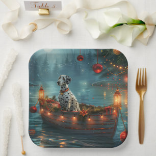 Plato De Papel Viaje Festivo de Navidad Dálmata