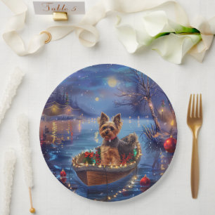 Plato De Papel Viaje Festivo de Navidad del Biewer Terrier