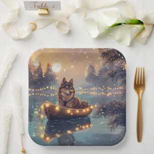 Plato De Papel Viaje Festivo de Navidad del Lapphund Finlandés