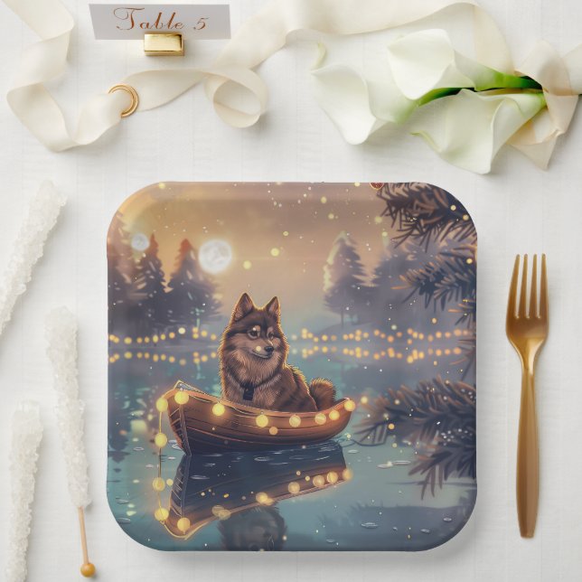 Plato De Papel Viaje festivo de Navidades de Lapphund finlandeses (Boda)