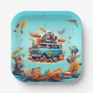 Plato De Papel Viaje Retro por Carretera