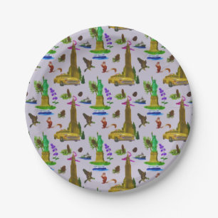 Plato De Papel Viaje Vintage Skyline New York Liberty Otoño