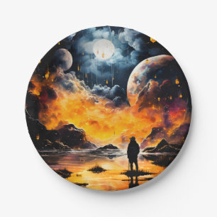 Plato De Papel Viajero Astronauta Horizonte Cósmico Viaje