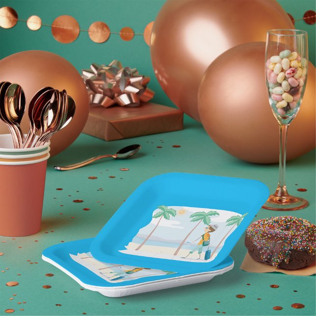 Plato De Papel Viajero de vacaciones tropicales viaje en playa di (Subido por el creador)