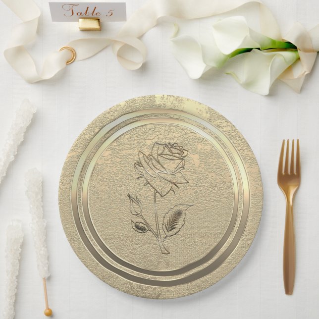 Plato De Papel Vibe de temporada de vacaciones de oro (Boda)