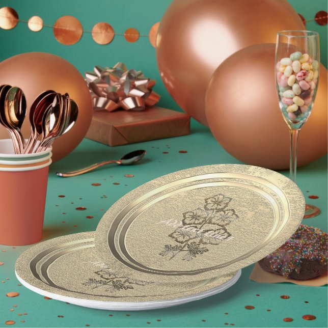 Plato De Papel Vibe de temporada de vacaciones de oro (Multi)