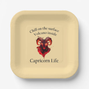 Plato De Papel Vibes de Capricornio. Placa de cumpleaños