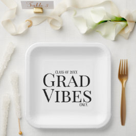 Plato De Papel Vibes de graduación sólo blanco/negro