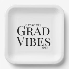 Plato De Papel Vibes de graduación sólo blanco/negro