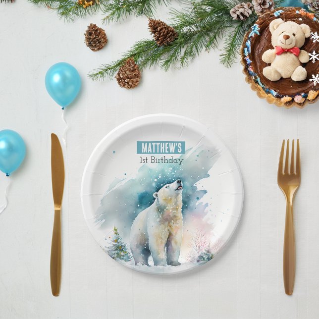 Plato De Papel Vibes de invierno Oso - Fiesta de cumpleaños - (Subido por el creador)