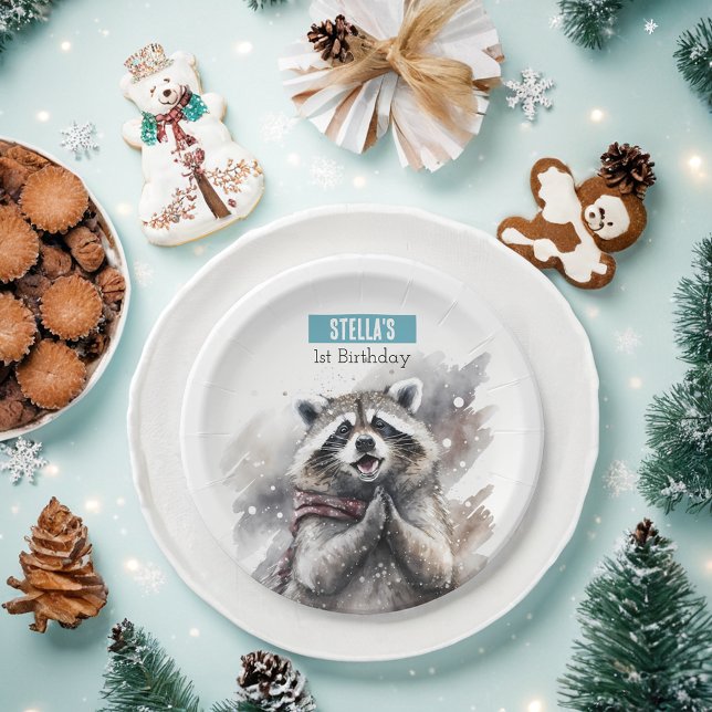 Plato De Papel Vibes de invierno Raccoon - Fiesta de cumpleaños - (Subido por el creador)