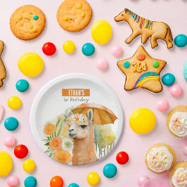 Plato De Papel Vibes de verano Llama - Fiesta de cumpleaños -