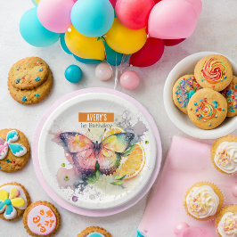 Plato De Papel Vibes de verano mariposa - Fiesta de cumpleaños -