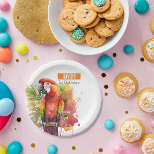 Plato De Papel Vibes de verano Parrot - Fiesta de cumpleaños -