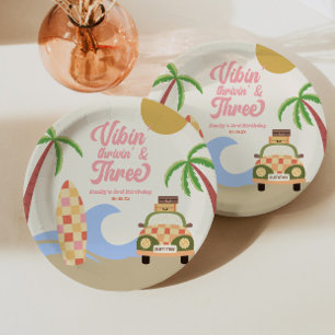 Plato De Papel Vibin' y tres Fiestas de Surf Pink 3er cumpleaños