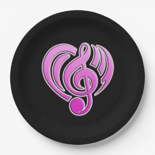Plato De Papel Vibraciones Amor Musical Corazón Rosa Nota Musical