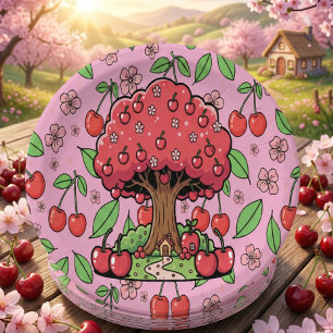 Plato De Papel Vibraciones de Cereza Roja Kawaii Estética Mona y 