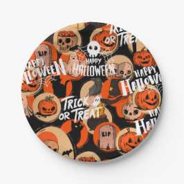 Plato De Papel Vibraciones espeluznantes de Halloween lindas y at