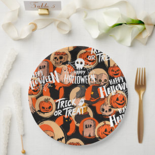 Plato De Papel Vibraciones espeluznantes y lindas de Halloween