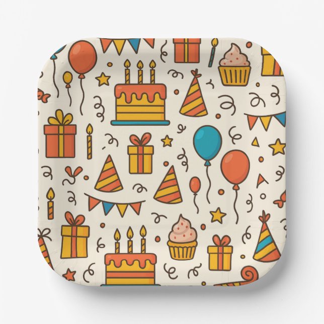 Plato De Papel Vibrant Birthday Party Seamless Pattern (Anverso)
