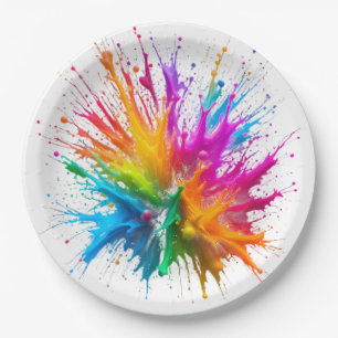 Plato De Papel Vibrant Rainbow Paint Splatter Explosion