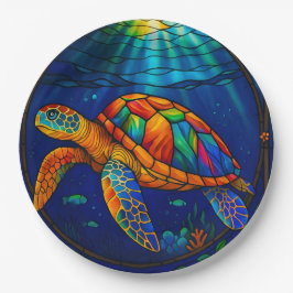 Plato De Papel Vibrant Stained Glass Sea Turtle Ocean Design