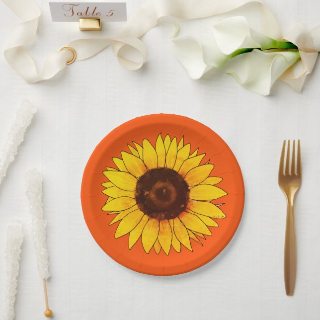 Plato De Papel Vibrant Yellow Sunflower Bloom (Boda)