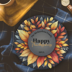 Plato De Papel Vibrante Acción de Gracias de Foliage de Otoño