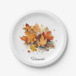 Plato De Papel Vibrante acuarela de arce otoñal, personalizado