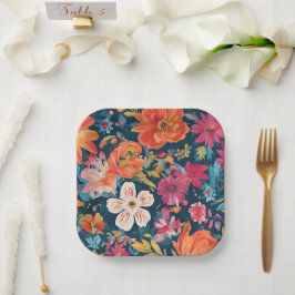 Plato De Papel Vibrante Arte Gráfico Floral