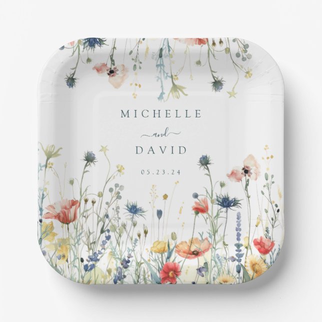 Plato De Papel Vibrante Boda de flores silvestres (Anverso)