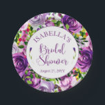 Plato De Papel Vibrante color púrpura color Bouquet ducha de novi<br><div class="desc">Bellamente vibrante diseño rosa morado floral "Bridal Shower" acentuado con flores rosadas y amarillas y vegetación exuberante. El aspecto es limpio y fresco,  que recuerda a un glorioso jardín inglés.</div>