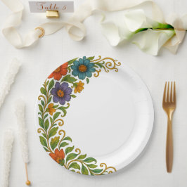 Plato De Papel Vibrante colorido diseño de márgenes florales