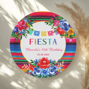 Plato De Papel Vibrante cumpleaños con serape y fiesta floral mex