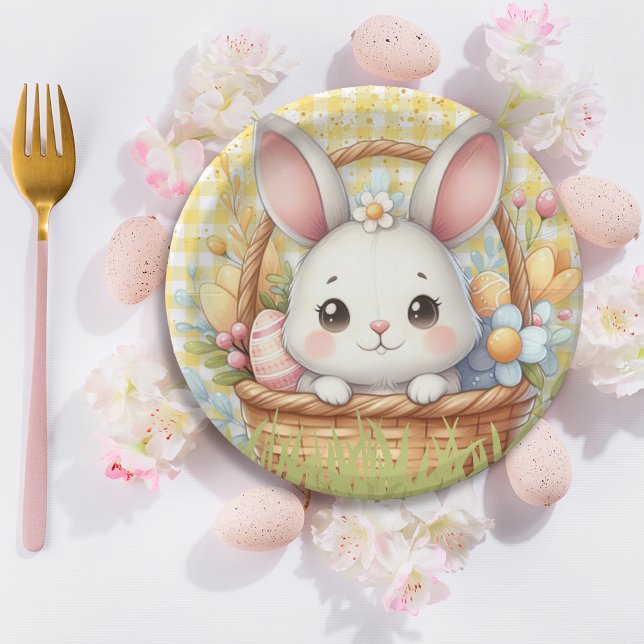 Plato De Papel Vibrante Pascua feliz en un fondo amarillo (Vibrant Happy Easter in a Yellow background Paper Plate)