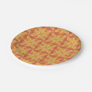 Plato De Papel Vibrante patrón floral con hoja roja y naranja m