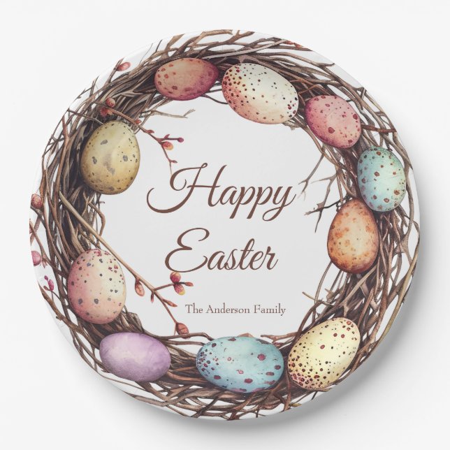 Plato De Papel Vibrante Springtime Egg Nest Easter Brunch (Anverso)