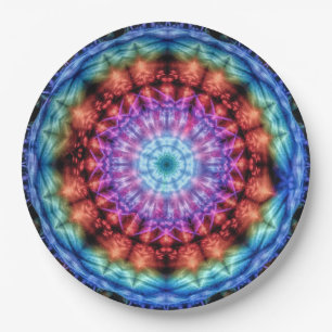 Plato De Papel Vibrante Tie Dye Kaleidoscope Arcoiris Mandala
