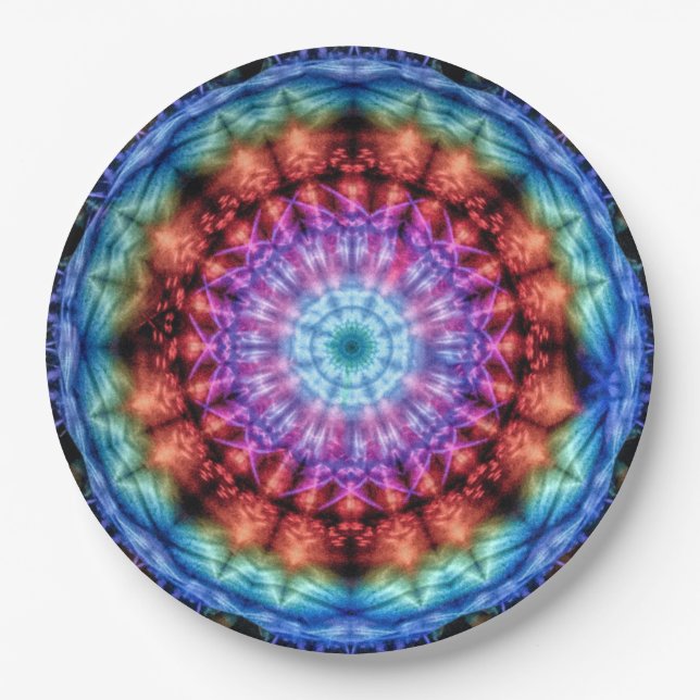 Plato De Papel Vibrante Tie Dye Kaleidoscope Arcoiris Mandala (Anverso)