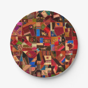 Plato De Papel Vibrante Vintage Crazy Quilt
