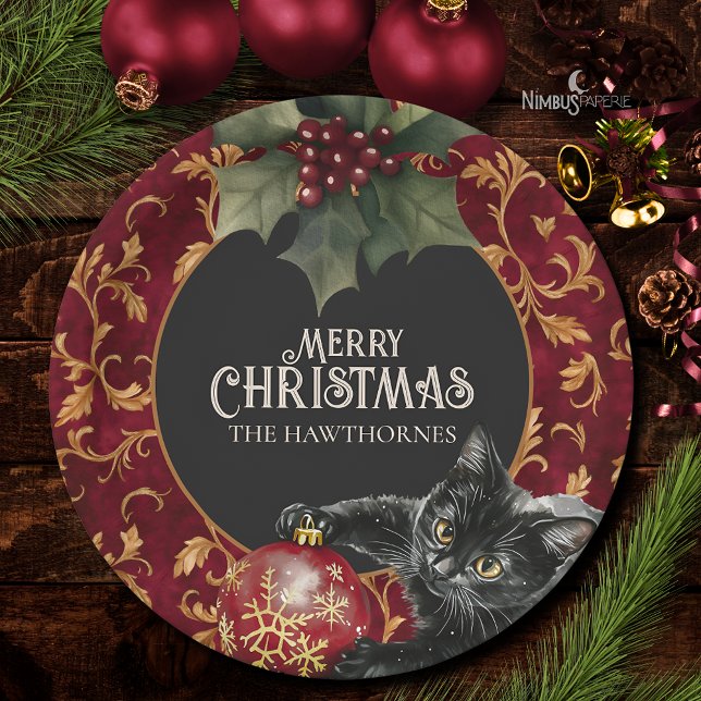 Plato De Papel Victorian Gothic Black Cat Christmas Party Plate (Subido por el creador)
