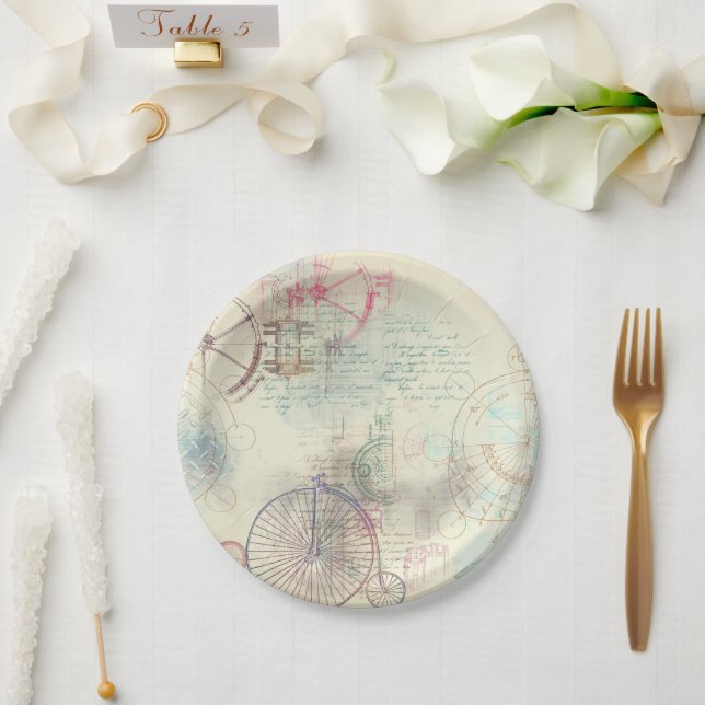 Plato De Papel Victorian Steampunk | Grunge Pastel de acuarela (Boda)