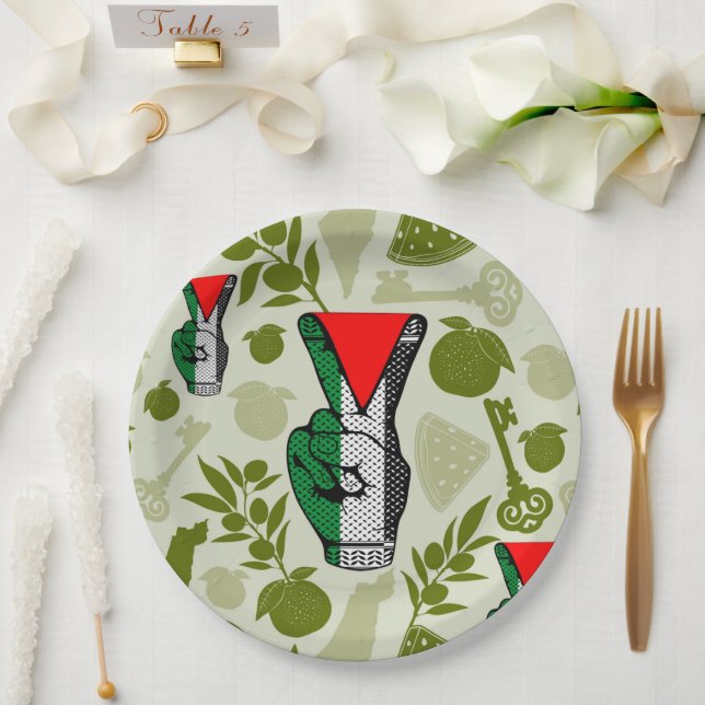 Plato De Papel Victory Sign Hand Resistance Red Triangle Symbol (Boda)