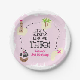 Plato De Papel Vida de pirata para mi cumpleaños rosa TRES