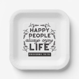 Plato De Papel Vida Feliz con Fe – Proverbios 15:15 Arte