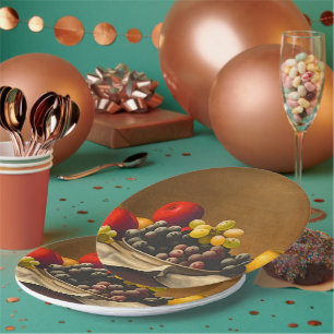 Plato De Papel Vida residual, manzanas, uvas, fruta