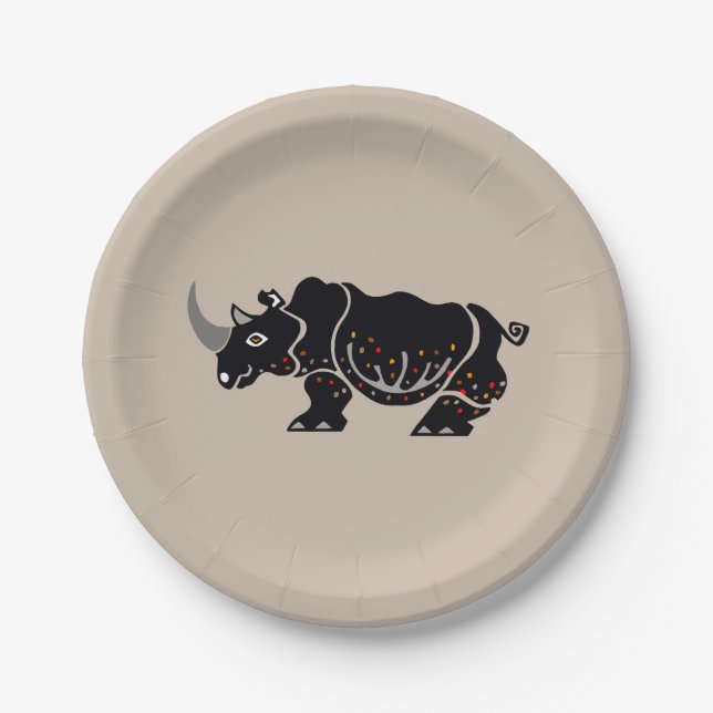Plato De Papel Vida silvestre africana - Fiesta animal RHINOCEROS (Anverso)