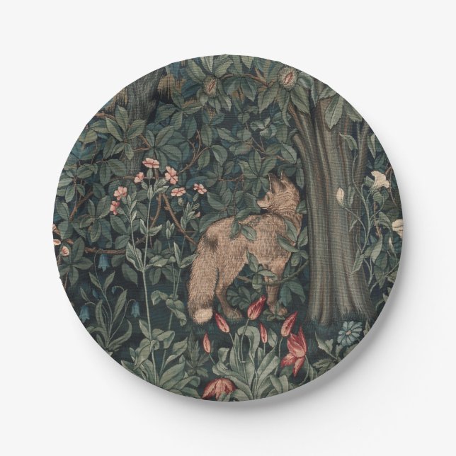 Plato De Papel Vida silvestre William Morris Greenery Fox (Anverso)