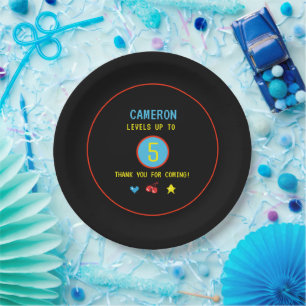 Plato De Papel Video Gamer Pixel Nombre personalizado y Edad 5 cu