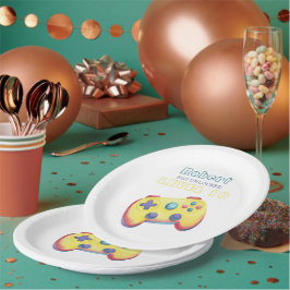 Plato De Papel Videojuego de Acuarela Cumpleaños de Niños